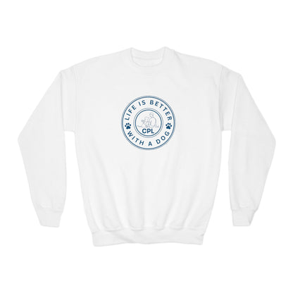 Life is Better with a Dog Kids Gildan Crewneck Sweatshirt