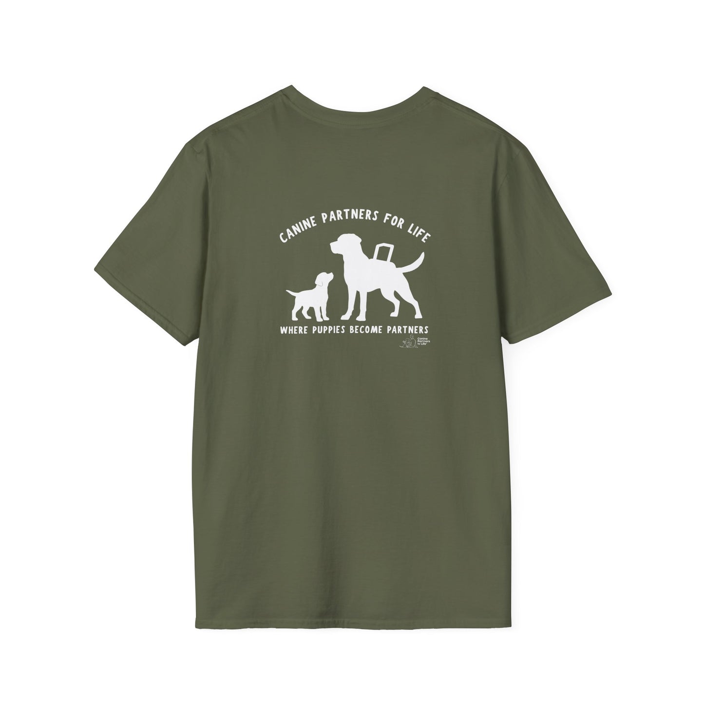 Where Puppies Become Partners Unisex Gildan Soft T-Shirt