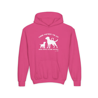 Where Puppies Become Partners Kids Gildan Hooded Sweatshirt