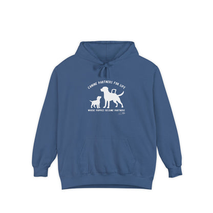 Where Puppies Become Partners Unisex Comfort Colors Hooded Sweatshirt