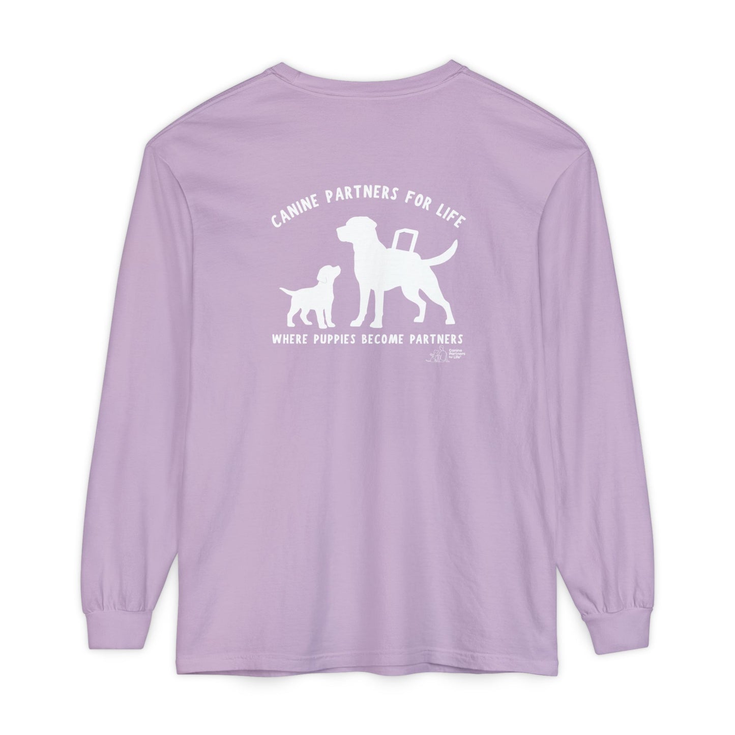 Where Puppies Become Partners Unisex Comfort Colors Long Sleeve