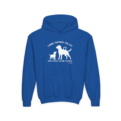 Where Puppies Become Partners Kids Gildan Hooded Sweatshirt