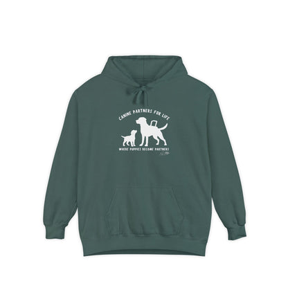 Where Puppies Become Partners Unisex Comfort Colors Hooded Sweatshirt