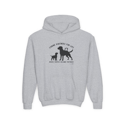 Where Puppies Become Partners Kids Gildan Hooded Sweatshirt