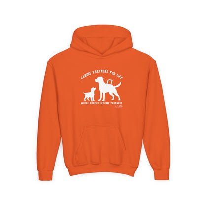 Where Puppies Become Partners Kids Gildan Hooded Sweatshirt