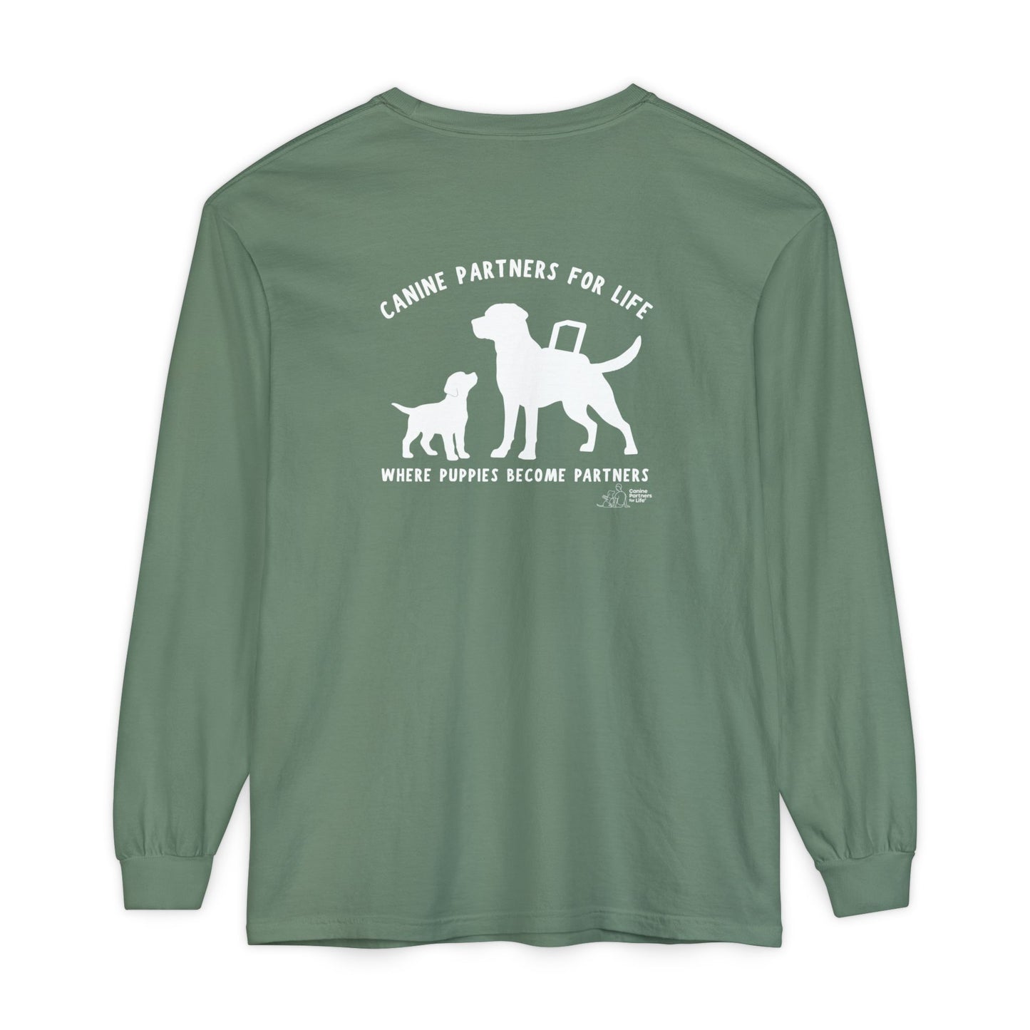 Where Puppies Become Partners Unisex Comfort Colors Long Sleeve