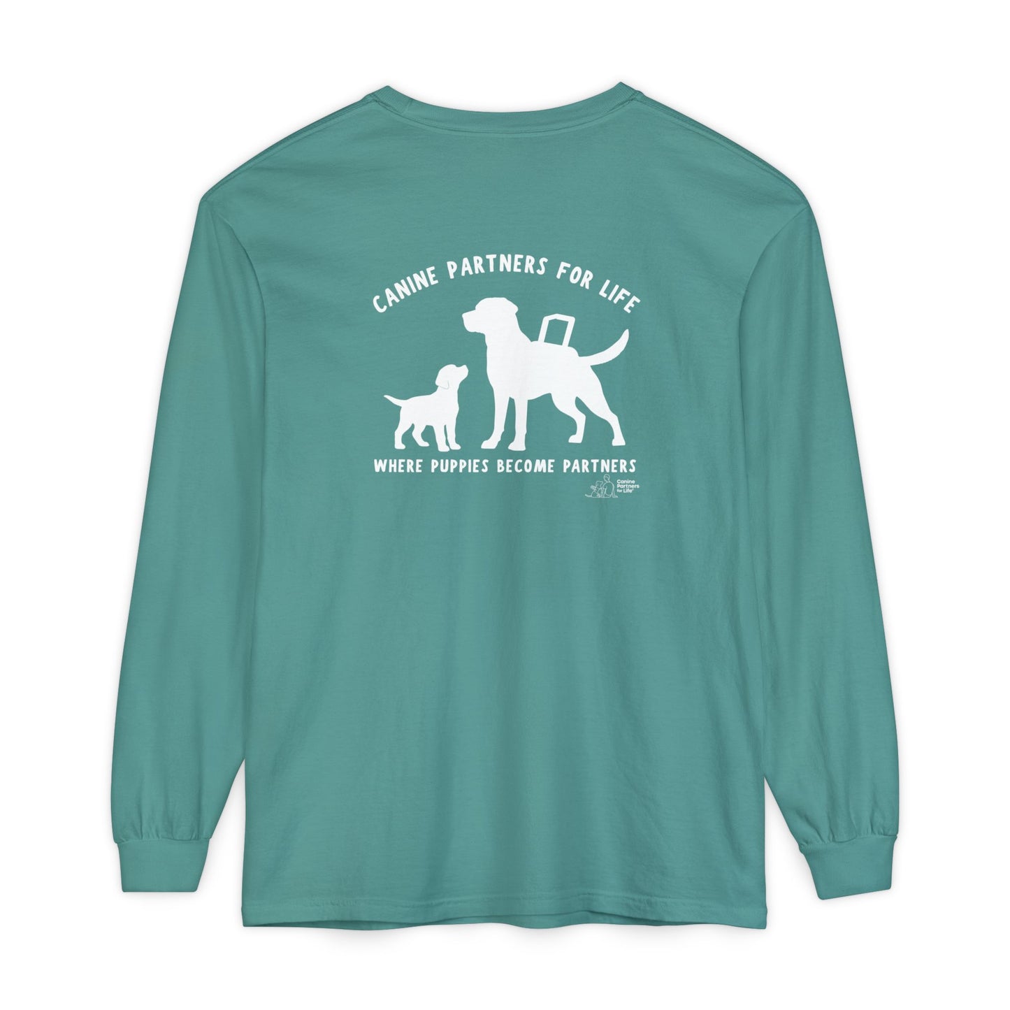Where Puppies Become Partners Unisex Comfort Colors Long Sleeve