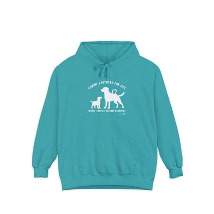 Where Puppies Become Partners Unisex Comfort Colors Hooded Sweatshirt