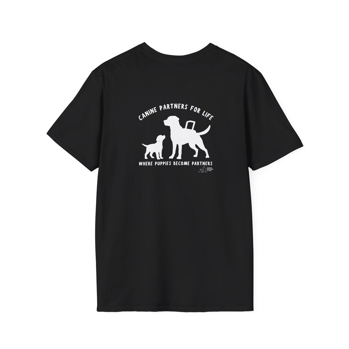Where Puppies Become Partners Unisex Gildan Soft T-Shirt