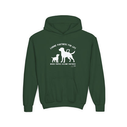 Where Puppies Become Partners Kids Gildan Hooded Sweatshirt